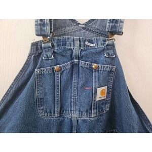 VTG Carhartt Denim Blue Jean Bib Overalls Men's 52x31 Chore USA Made